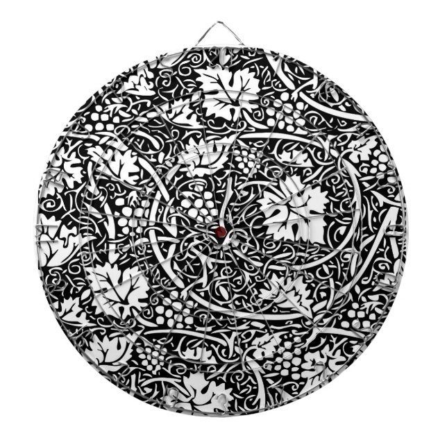 William Morris Black White Grape Vine Pattern Dartboard (Front)