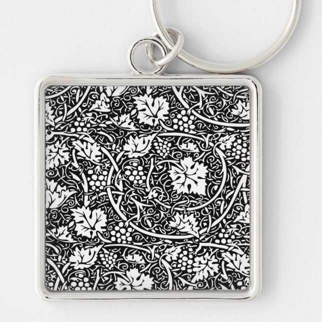William Morris Black White Grape Vine Pattern Keychain (Front)