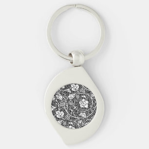William Morris Black White Grape Vine Pattern Keychain