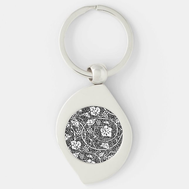 William Morris Black White Grape Vine Pattern Keychain (Front)