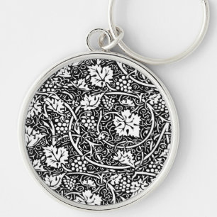 William Morris Black White Grape Vine Pattern Keychain