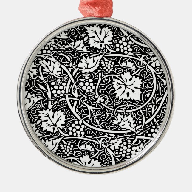 William Morris Black White Grape Vine Pattern Metal Ornament (Front)