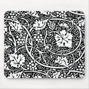 William Morris Black White Grape Vine Pattern Mouse Pad