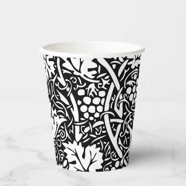 William Morris Black White Grape Vine Pattern Paper Cups (Front)
