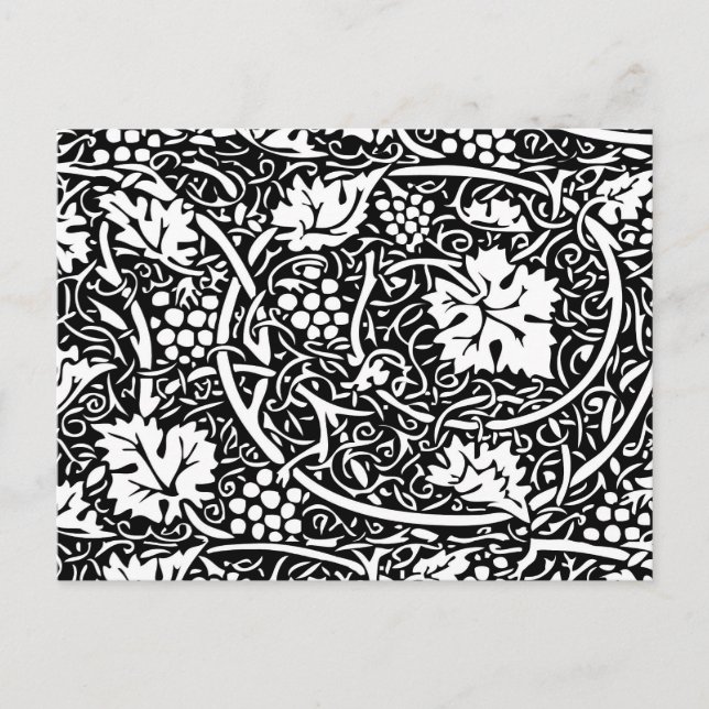 William Morris Black White Grape Vine Pattern Postcard (Front)