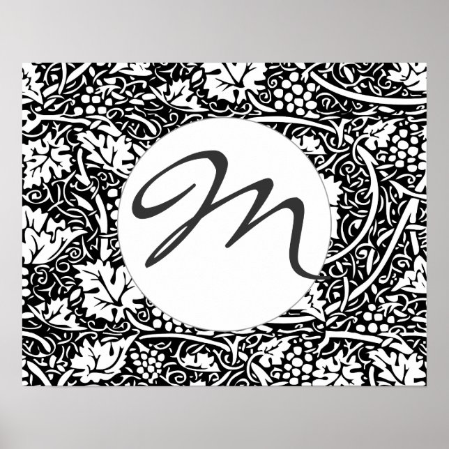 William Morris Black White Grape Vine Pattern Poster (Front)