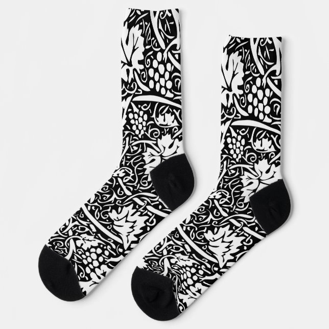 William Morris Black White Grape Vine Pattern Socks (Left)