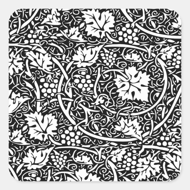 William Morris Black White Grape Vine Pattern Square Sticker (Front)