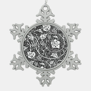 William Morris Black White Grape Vine Snowflake Pewter Christmas Ornament