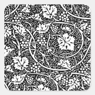 William Morris Black White Grape Vine Square Sticker