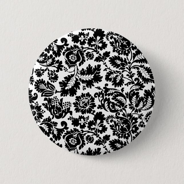 William Morris Black White Venetian Floral Pattern 2 Inch Round Button (Front)