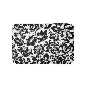 William Morris Black White Venetian Floral Pattern Bath Mat