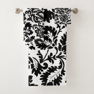 William Morris Black White Venetian Floral Pattern Bath Towel Set