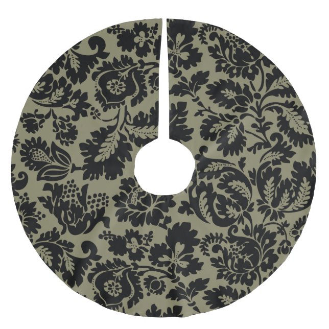 William Morris Black White Venetian Floral Pattern Brushed Polyester Tree Skirt (Front)