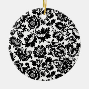 William Morris Black White Venetian Floral Pattern Ceramic Ornament