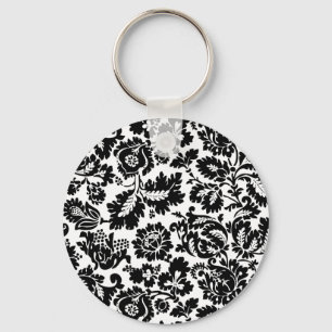 William Morris Black White Venetian Floral Pattern Keychain