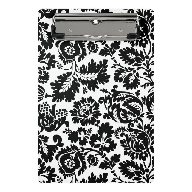 William Morris Black White Venetian Floral Pattern Mini Clipboard (Front)