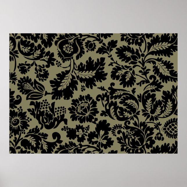 William Morris Black White Venetian Floral Pattern Poster (Front)