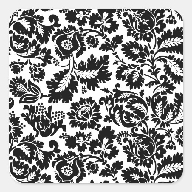 William Morris Black White Venetian Floral Pattern Square Sticker (Front)