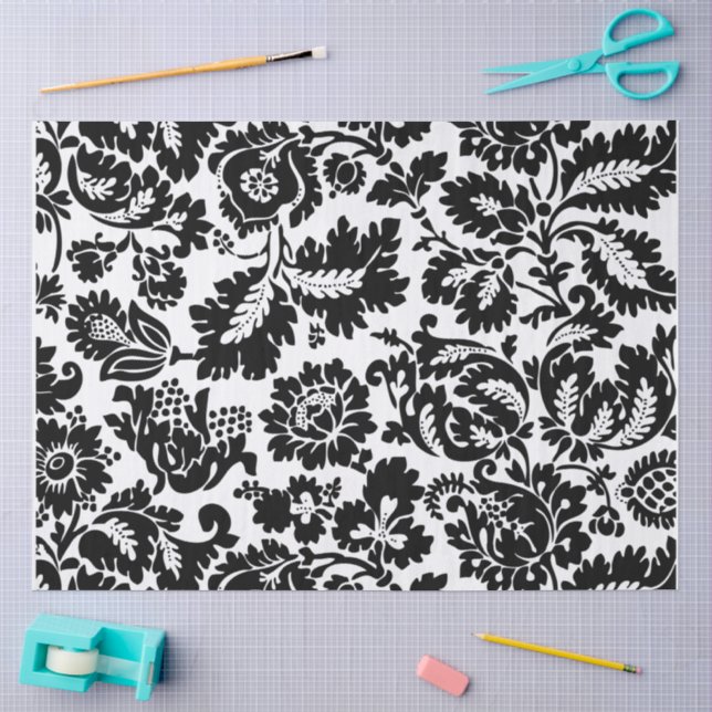 William Morris Black White Venetian Floral Pattern Tissue Paper (Craft)