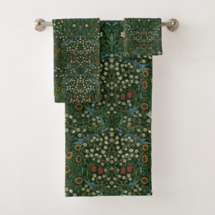 William Morris Blackthorn Blue White Green Floral Bath Towel Set