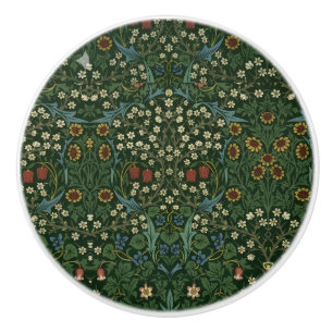 William Morris Blackthorn Blue White Green Floral Ceramic Knob