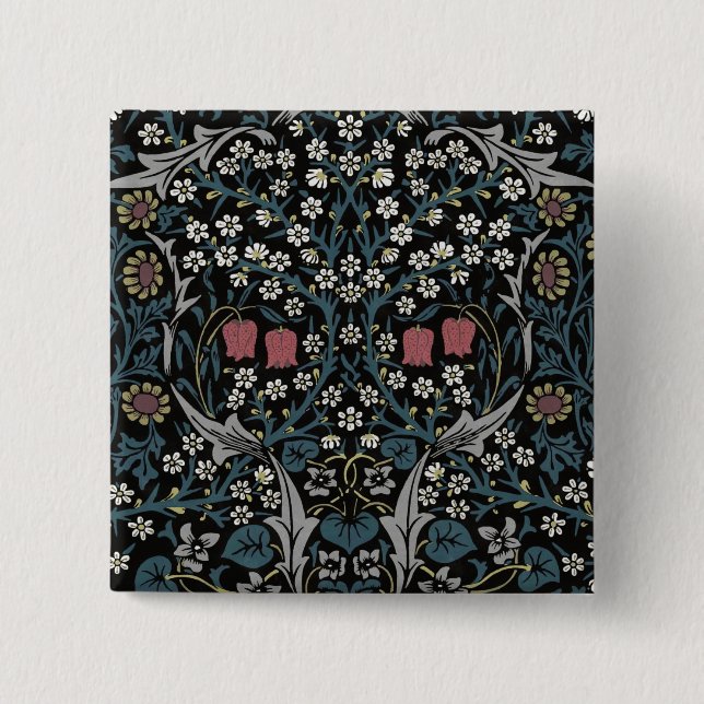 William Morris Blackthorn Floral Art Nouveau 2 Inch Square Button (Front)