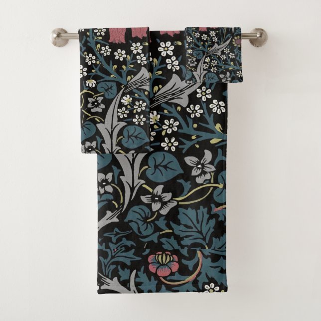 William Morris Blackthorn Floral Art Nouveau Bath Towel Set (Insitu)