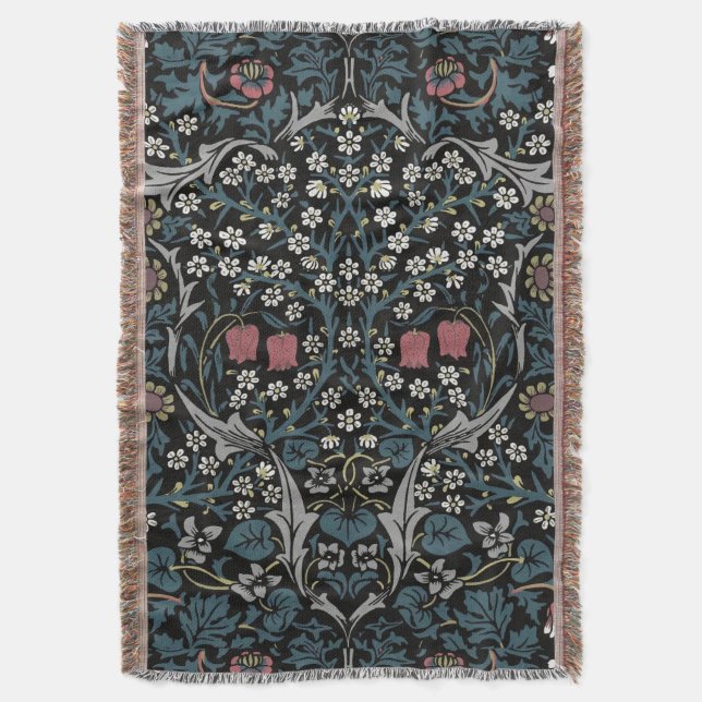William Morris Blackthorn Floral Art Nouveau Throw Blanket (Front Vertical)