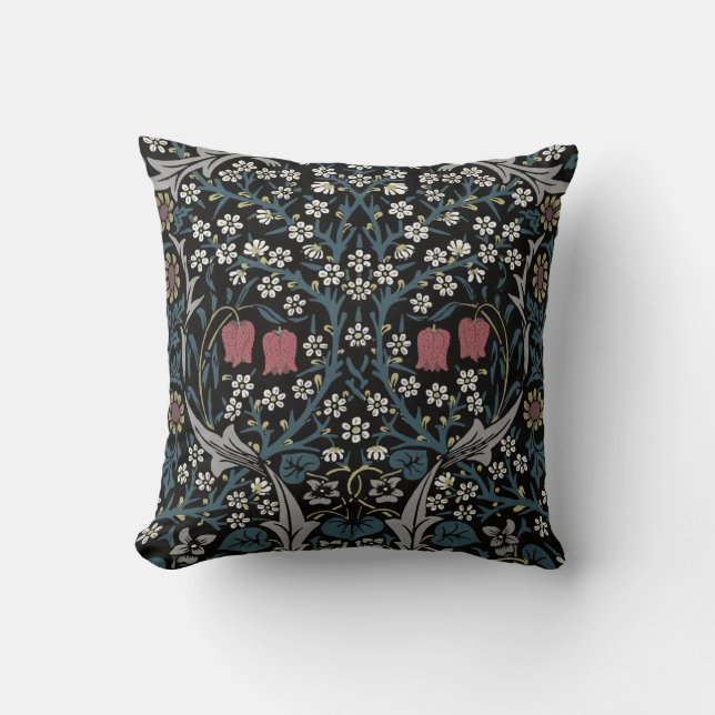 William Morris Blackthorn Floral Art Nouveau Throw Pillow (Front)