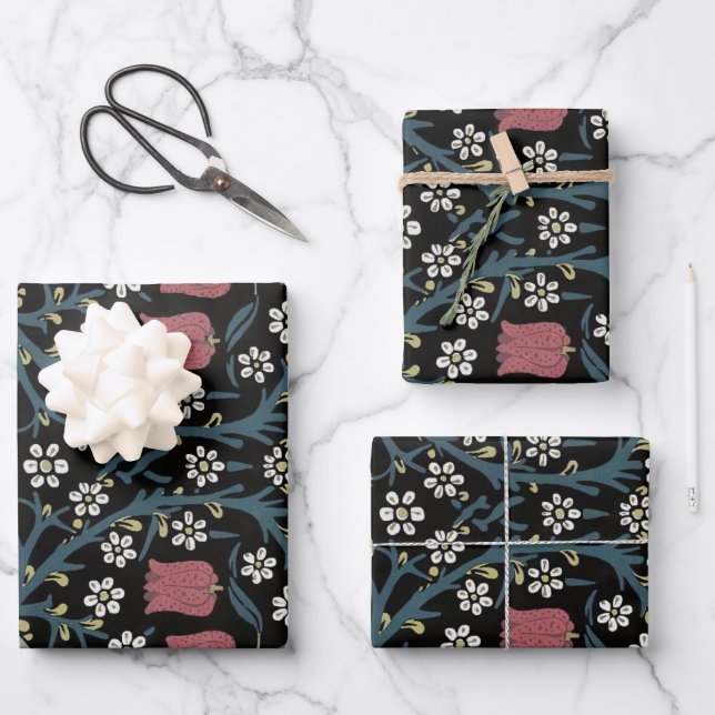 William Morris Blackthorn Floral Art Nouveau Wrapping Paper Sheet (Front)