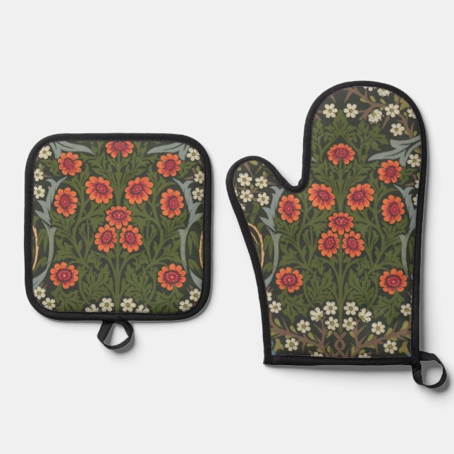 William Morris Blackthorn Garden Flower Classic Oven Mitt & Pot Holder Set (Front)