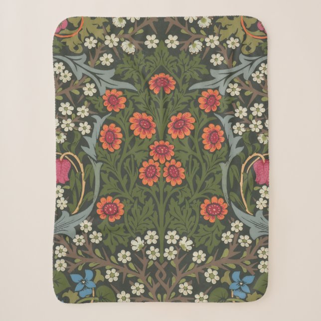 William Morris Blackthorn Garden Flower Classic Sherpa Blanket (Front)