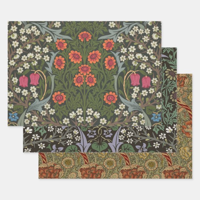William Morris Blackthorn Garden Flower Classic Wrapping Paper Sheet (Set)