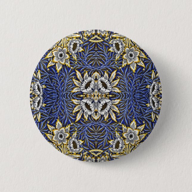 William Morris Blue and Gold Tulip Willow Design 2 Inch Round Button (Front)
