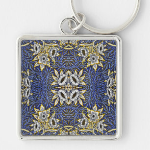 William Morris Blue and Gold Tulip Willow Design Keychain