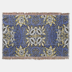 William Morris Blue and Gold Tulip Willow Design Throw Blanket