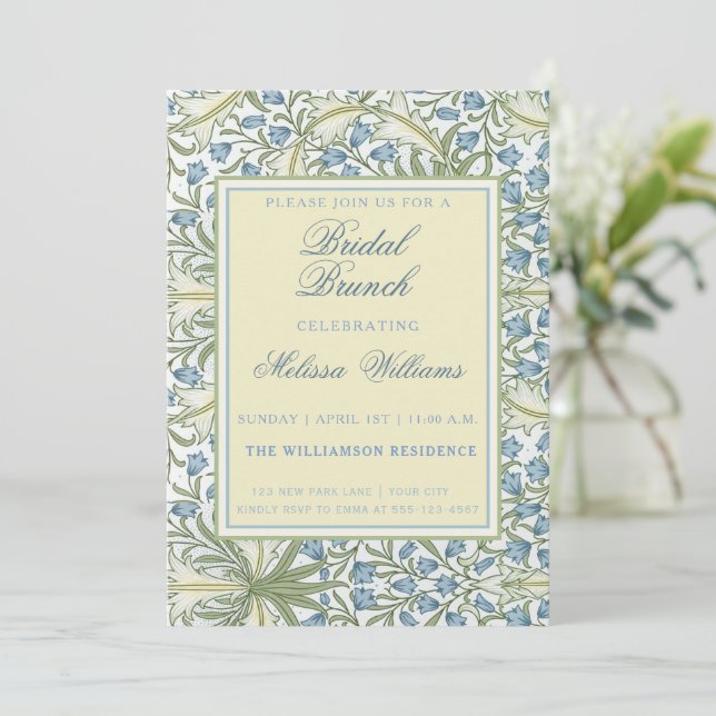 William Morris - Blue Bellflowers Bridal Brunch Invitation (Standing Front)