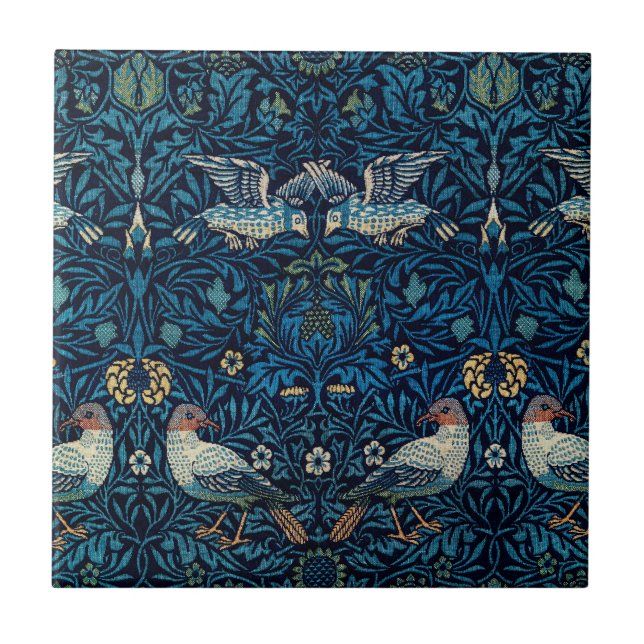 William Morris Blue Birds Floral Tapestry Classic Tile (Front)