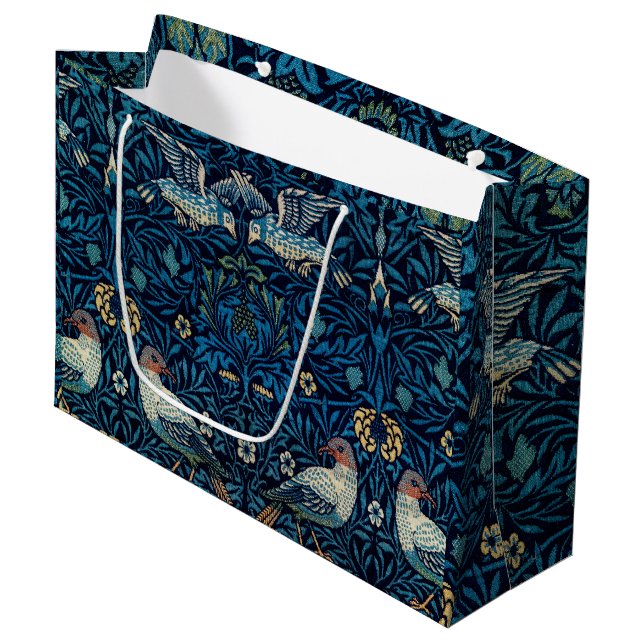 William Morris Blue Birds Tapestry Classic Large Gift Bag (Front Angled)