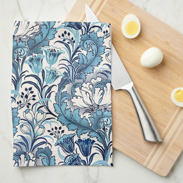 William Morris Blue Cream Floral Pattern Kitchen Towel (Quarter Fold)