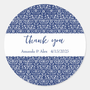 William Morris blue floral pattern personalized  Classic Round Sticker
