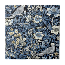 William Morris Blue Foliage Pattern Wallpaper