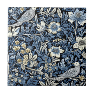 William Morris Blue Foliage Pattern Wallpaper Tile