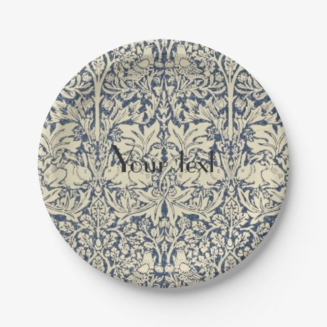 William Morris, Blue grey, pattern,art nouveau,vin Paper Plate (Front)