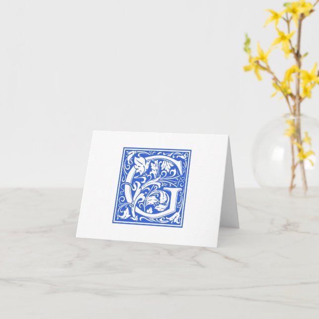 William Morris Blue Initial G Card & Envelope (Yellow Flower)