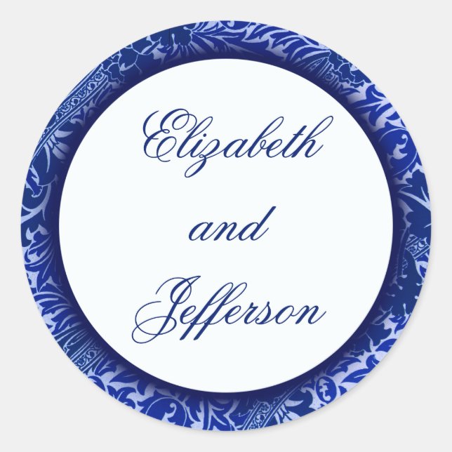 William Morris Blue Leaves Monogrammed Sticker (Front)