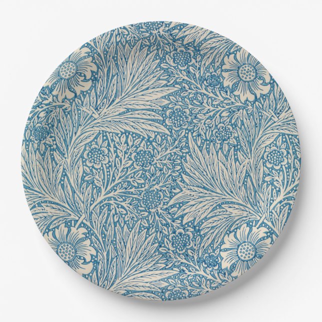 William Morris - Blue Marigold Floral Paper Plate (Front)