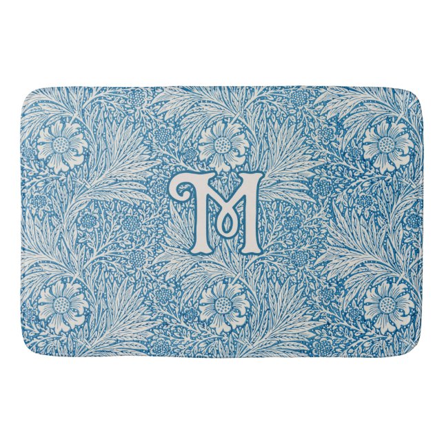 William Morris Blue Marigold Monogram Bath Mat (Front)
