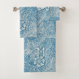 William Morris Blue Marigold Monogram Bath Towel Set